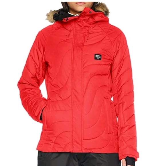 Billabong Jackets & Blazers - Billabong Large Soffya Poppy Red Hooded Waterproof Ski Jacket Puffer Coat
